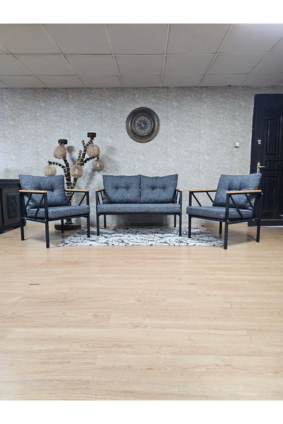 ZAFİR Siyah Boyalı Bahçe - Balkon - Mutfak Çay Seti Takımı Bahçe Koltuk Takımı