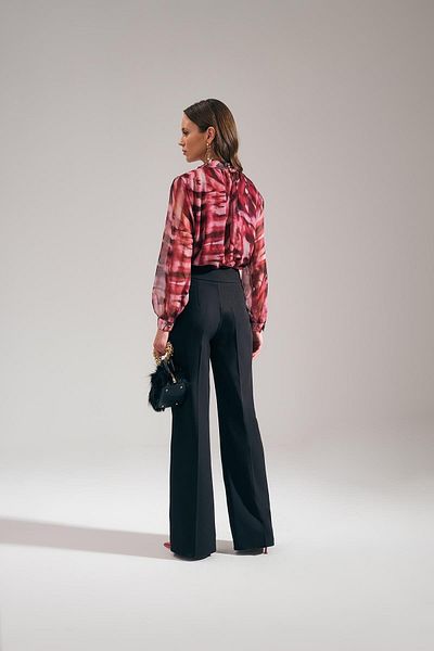 EXPLOSION Patterned Chiffon Collar Blouse with Stone Accessories