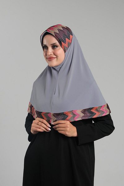 HÜRREM BONE Πρακτικό γκρι μαντήλι Hijab - Έτοιμο κουμπωτό, δίχτυ με σχέδιο άμμου 2401_15