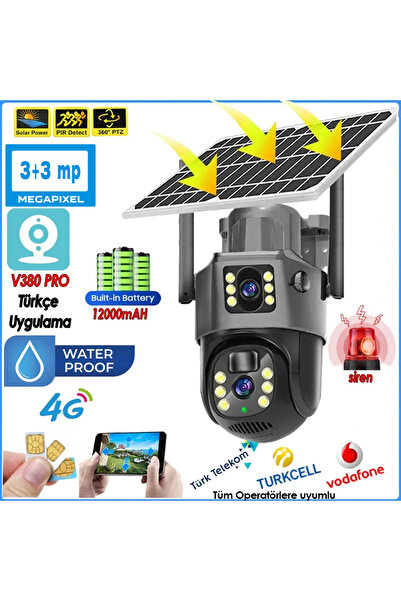Midcom MİKA 3 MP + 3 MP Çift Lens Solar TF Kart Girişli 4G Kamera Türkçe Uygu...