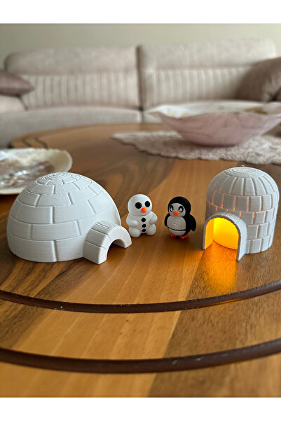 Figürlab 2'li İglo Seti - Kardan Adam, Penguen ve Tealight Led Mum Hediye