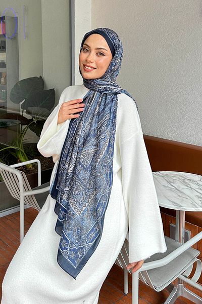 lamelif.com Şal din bumbac cu model retro bleumarin