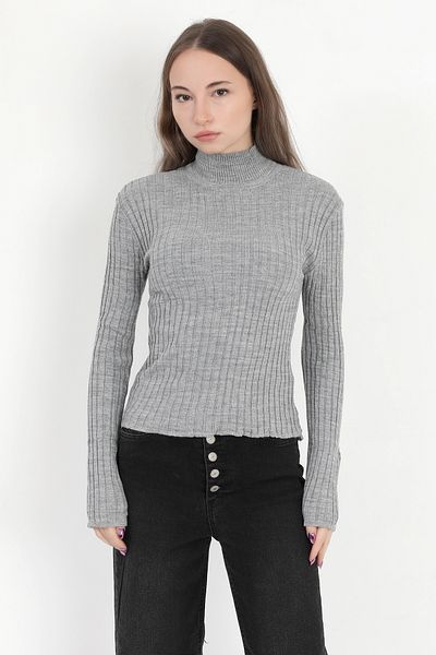 GİYSA Body de tricotaj cu nervuri gri pentru damă - 4054-3