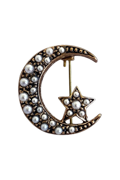 BLC Basic Line Co. Ay Yıldız Motifli Zirkon Taşlı Bronz Üretim El İşçiliği Br...