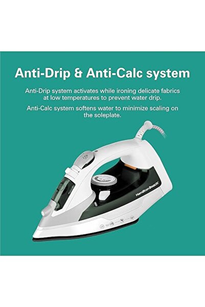 Hamilton Beach Steam Iron 2200W, Vertical Steam,Steam Shot,Water Spray, 3 Steam Settings, Non-Stick Soleplate,300ml