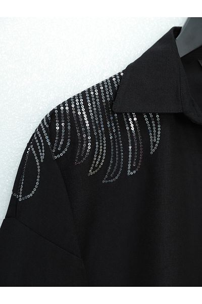 Modamorfo Black Patterned Sequin Tunic