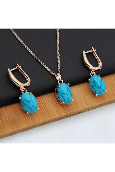 Store Bohemian Style Ethnic Blue Beaded Style Necklace Earring Set