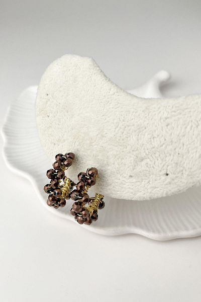 Modex Brown Bead Coiled Hoop Earrings (2cm)
