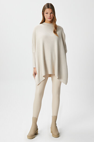 Ritnice Women's Zenta Oversize Side Slit Beige Knitwear Sweater