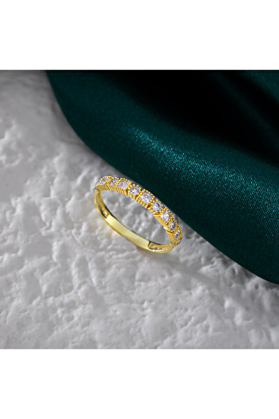 Akgül Silver Kare Yuvarlak Şık Taşlı Kadın Zarif Alyans Gümüş Yüzük