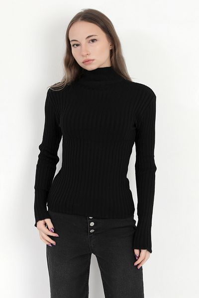 GİYSA Body de tricotaj cu nervuri cu gât negru pentru femei - 4054-3