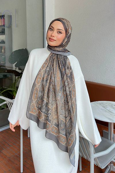 lamelif.com Şal din bumbac cu model retro muştar antracit