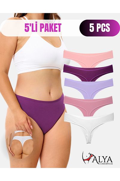 ALYA UNDERWEAR Βαμβακερό στρινγκ κιλότ μεγάλου μεγέθους - Πακέτο 5 πολύχρωμων στρινγκ μεγάλου μεγέθους