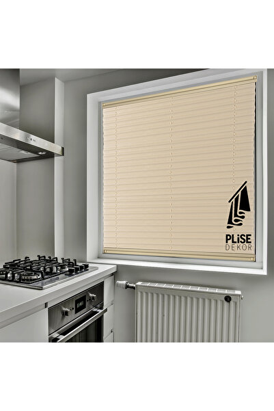 PLİSE DEKOR Krem Plise Perde Cam Balkon Perdesi (yapıştırma Profilli)