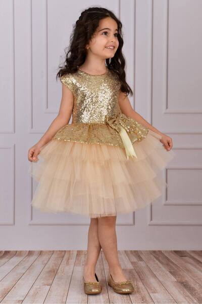 DAFİTO KİDS Yeni Yıl Pul Payet Elbise Gold