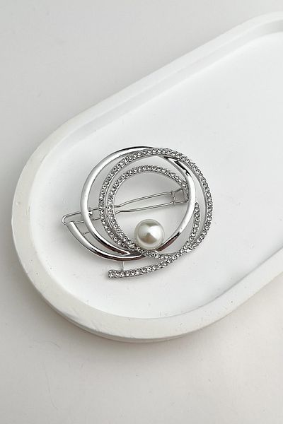 Modex Silver Color Crystal Stone Pearl Clasp (5cm)