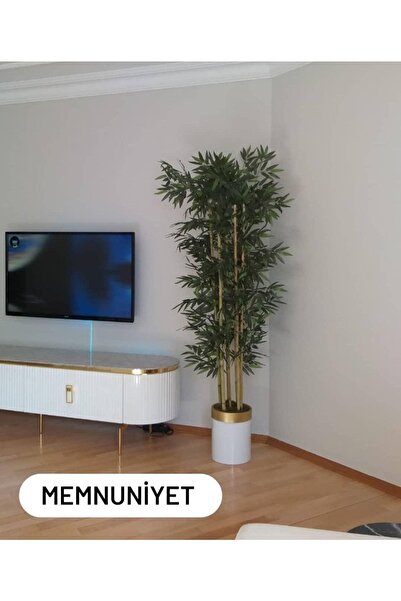 İremÇiçekçilik Beyaz Gold Saksıda 7 gövdeli Bambu Yapay Ağaç 180 Cm