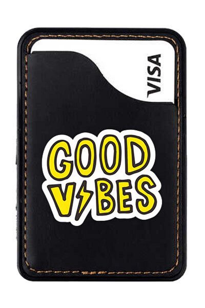 cupcase حامل بطاقات جلدي 3M لهاتف Iphone 5 5s Se 6 6s 7 8 Plus X Xr Xs Max - متوافق مع Good Vibes