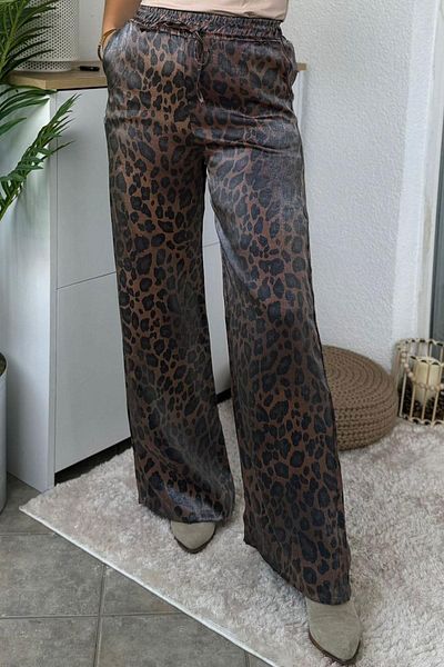 Kubos Moda Wide Leg Leopard Satin Trousers