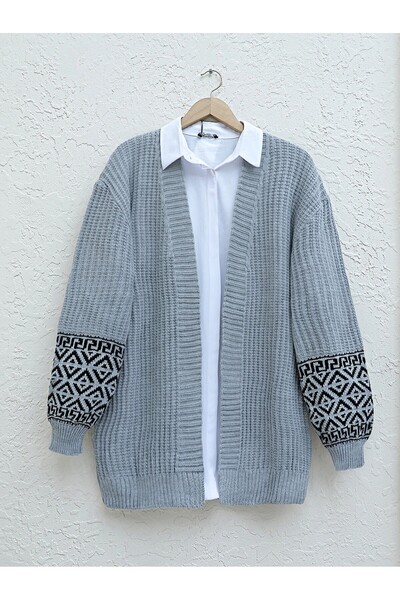 Modamorfo Mâneci cu model - Cardigan din tricotaje gri