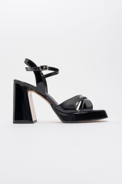 LuviShoes Lello Black Patent Leather Women's Platform Heeled Shoes