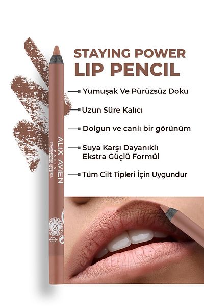 Alix Avien Waterproof Pencil with Long Lasting Soft Lips - Staying Power Lip Pencil 52 Caramel Nude