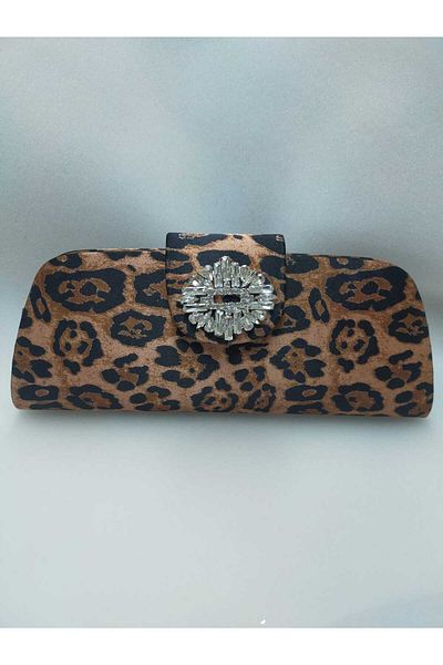 bsc Big Leopard Pattern Silver Stone Satin Evening Dress Bag