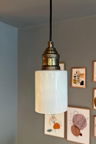 Bamyum Tiny Beyaz Cam Tekli Avize Eskitme Lale Başlık Retro Sarkıt Lamba Restoran Salon Aydınlatma