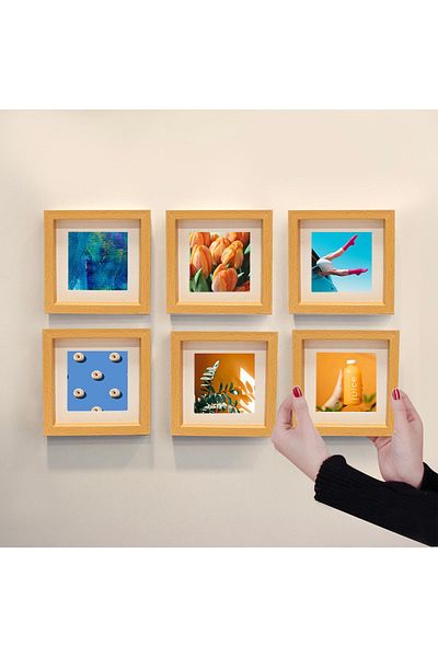 Nobbystar إطار صور خشبي مقاس 14 × 14 سم مع ممسحة - لاصق مربع من POLA مكون من 6 قطع