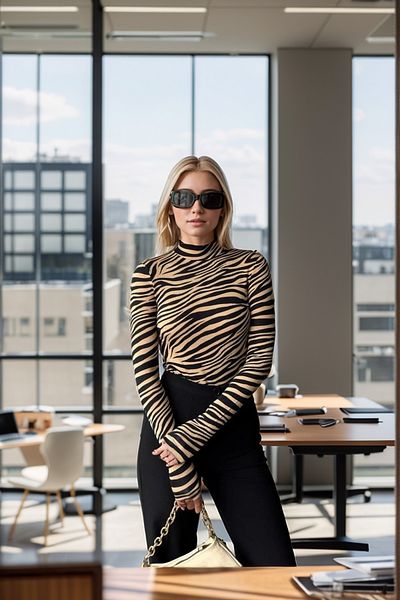 Loomora Women's Coffee Zebra Print Stand Collar Long Sleeve Stylish Blouse
