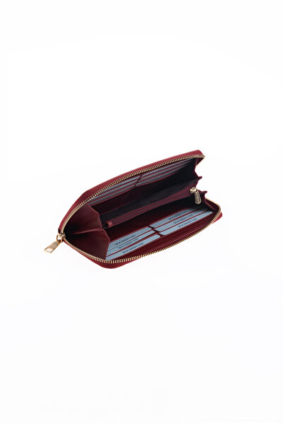 HELMBROOK محفظة نسائية كبيرة بسحاب من الجلد الطبيعي باللون العنابي من أميليا مصنوعة يدويًا ومحمية بموجات الراديو