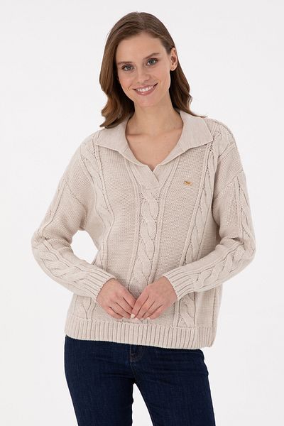U.S. Polo Assn. Pulover de damă Polo Neck Cream Melange - 50291574 -vr159
