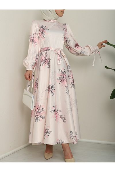 Modamorfo Rochie roz din satin de matase - cu maneci si captuseala
