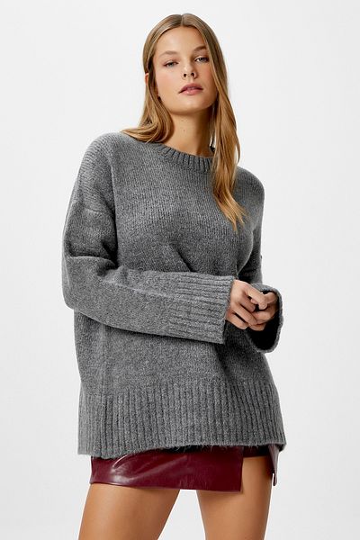 Ritnice Women's Homy Soft Crew Neck Anthracite Oversize Knitwear Sweater