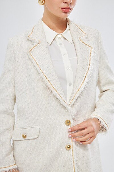 Mizalle Püskül Ekru Tüvit Ceket