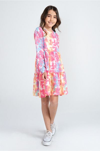 Kyron Rochie colorată pentru fetiță, cu mânecă lungă, cu model Tie-Dye