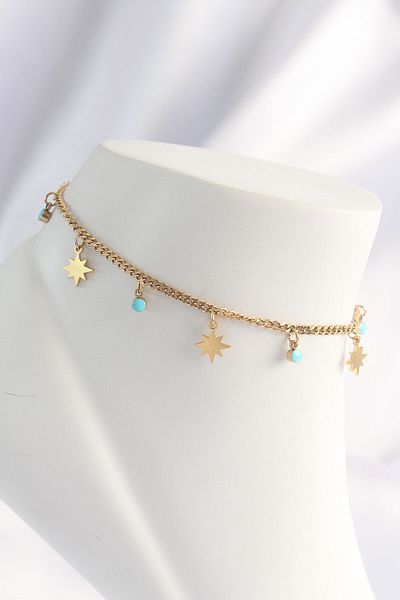 Skygo 316L Steel Robotrend Gold Color Minimal Stone and Star Design Anklet