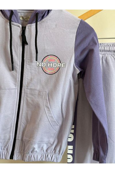 DFN Hooded Zippered Girls' Top and Bottom Set