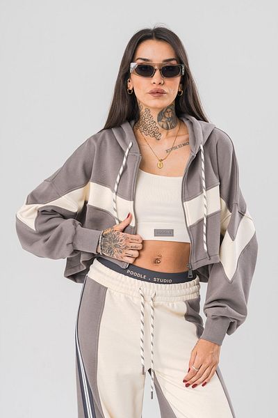 go gang own Hanorac pentru femei DYG cu glugă, cu inserție crop și detaliu dungi