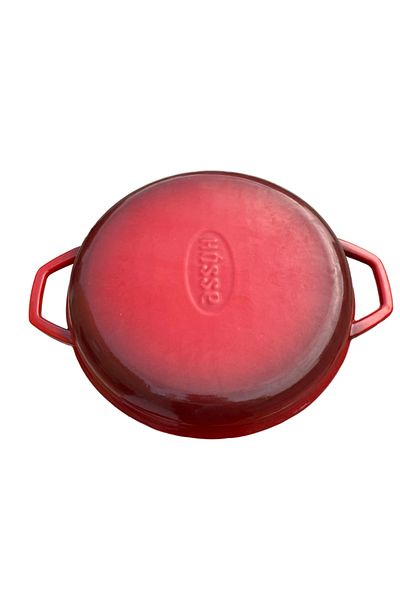 HOSSE 28 cm Red Iron Cast Round Grill Pan - Double Handles