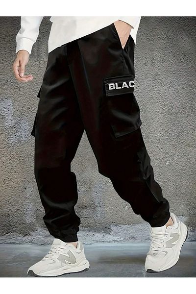 De Carte Μαύρο εμπριμέ Cargo Pocket Relax Jogger Sweatpants