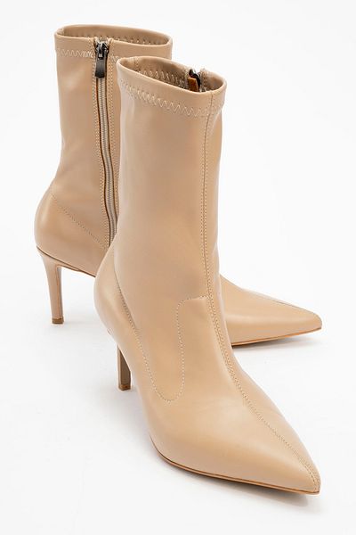 LuviShoes THALIN Γυναικείες μπότες με λεπτό τακούνι σε μπεζ δέρμα με φερμουάρ στο πλάι