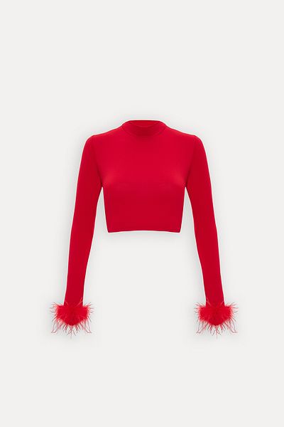 Eyyo Red Genji Feather Detail Blouse Ate-1612