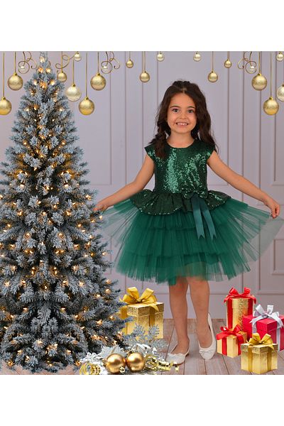 DAFİTO KİDS Rochie verde de Anul Nou cu paiete