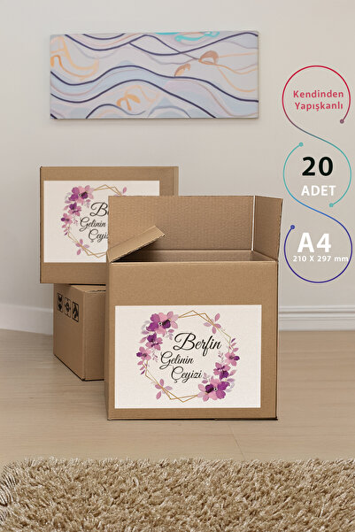 Azresa Çeyiz Bohça Bavul Koli Etiketi Gelin 20 Adet A4 Baskılı Etiket Sticker
