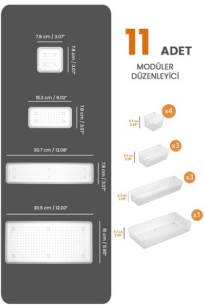 Meleni Home Διαφανές Modular Cutlery Set - 11 τεμαχίων, ρυθμιζόμενο συρτάρι κουζίνας και εσωτερική οργάνωση