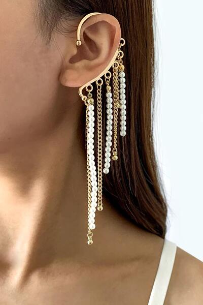 New Obsessions İnci ve Zincir Detaylı Kulak Deliği Gerektirmeyen Ear Cuff - S...