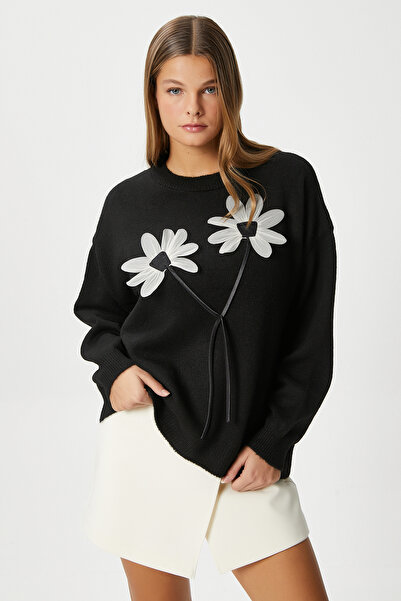 Ritnice Γυναικείο πουλόβερ Miranda Floral Λεπτομέρεια Μαύρο Πλεκτό