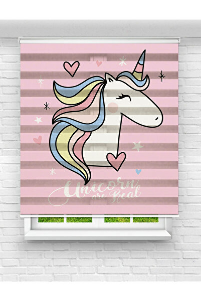 Mas Sevimli Unicorn Baskılı Zebra Perde | Çocuk Odası İçin
