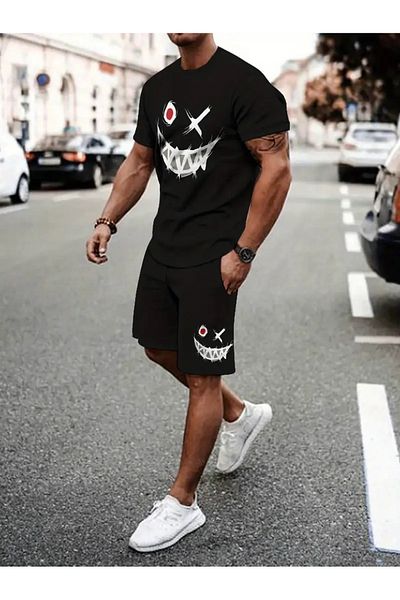 YOHO SPORT Oversize Smiley Printed Unisex Summer T-Shirt and Shorts Set of 2 Combined Set